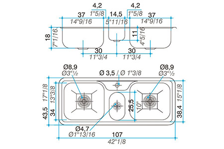 Pileta de cocina Triple Johnson HYDRA J 107 A